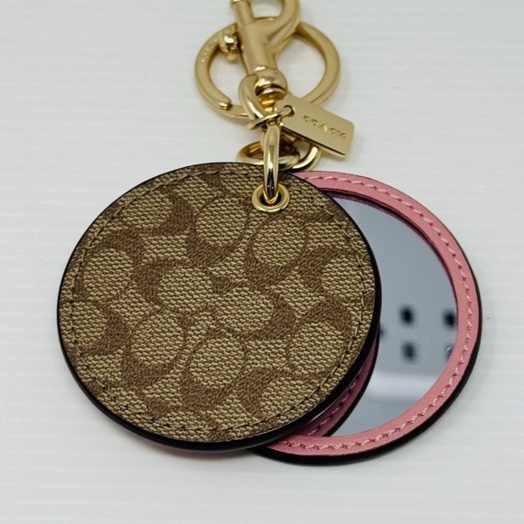 Coach Pink and Brown Signature C Bag Charm/Key Holder mirror gold hardware - Picture 15 of 15
